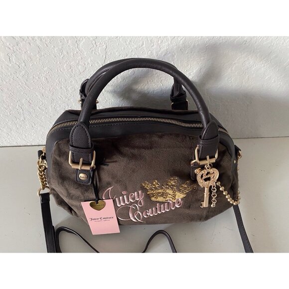 Juicy Couture The Key To Juicy Satchel Crossbody Chocolate Velvet Charm NEW - Picture 4 of 15